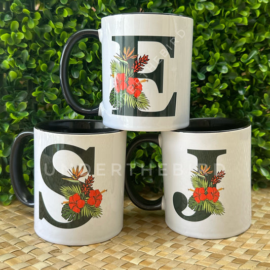 Floral Initial Mug - Black